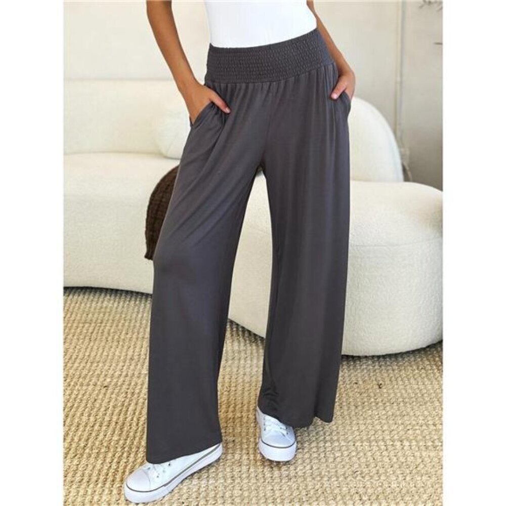 Basic Bae Full Size Smocked Wide Waistband Wide Leg Pants